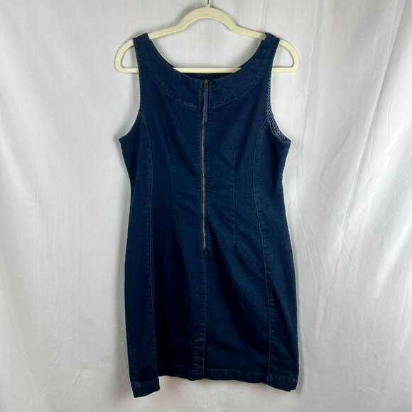 Holding Horses Anthropologie Denim Ribbon Dress Women 12 Blue Stretch Boho - Picture 9 of 13